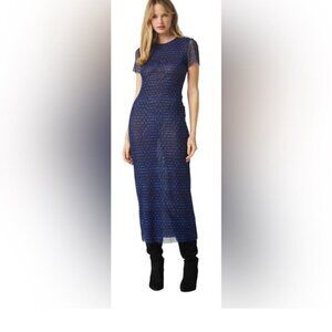 MISA Los Angeles Rare Navy Sheer Shibori Maxi Dress size SM